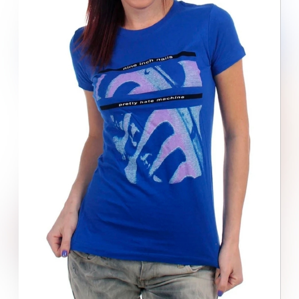 Nine Inch Nails Pretty Hate Machine Blue Graphic Short Sleeve Tee Sz Sm